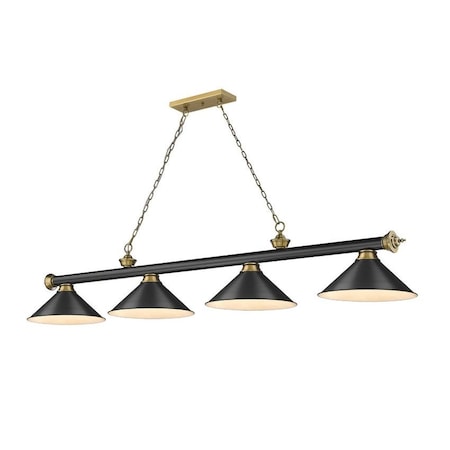 Cordon 4 Light Billiard, Matte Black & Rubbed Brass